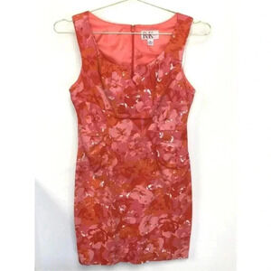 R and K Womens Red White Floral Sleeveless Ruched Sheath Dress Petite Size 8P